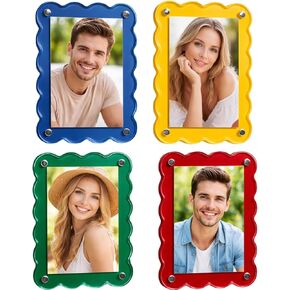 Polaroid Magnet Frame Fridge Picture Frame Magnets, 4-Pack Wavy Colorful Acrylic Photo Holders for Refrigerator Display, Blue Green Yellow Design for Instant Photos and Memos on Magnetic Surfaces in Kuwait