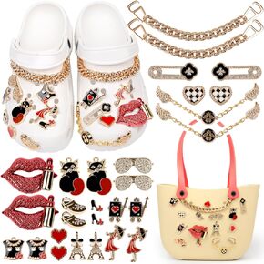 28 قطعة من حليات حقيبة بوج، حليات أحذية بلينغ متوافقة مع التمساح، إكسسوارات سلسلة مجوهرات عصرية للنساء، هدايا عيد الحب، وهدايا عيد الميلاد in Kuwait
