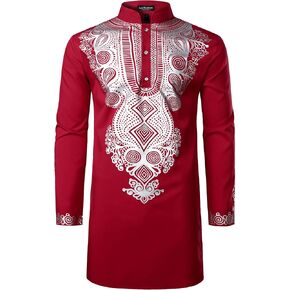 LucMatton Men's African Traditional Dashiki Luxury Metallic Gold Printed Mid Long Shirt in Saudi Arabia