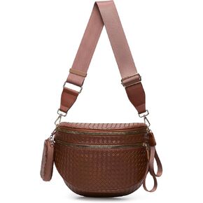 حقائب منسوجة للنساء من الجلد النباتي مع محفظة للعملات المعدنية، حقائب فاني عصرية مع حزام عريض قابل للتعديل، محفظة كتف واسعة للسفر in Kuwait