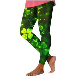 سراويل ضيقة لعيد القديس باتريك للنساء، سراويل يوجا أيرلندية شامروك قابلة للتمدد عالية الخصر، ملابس سانت باتيس in Kuwait