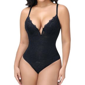 SHAPERIN Sexy Lace Shapewear Bodysuit Women Tummy Control Sleeveless Tank Tops Thong Backless Body Shaper Suit in Saudi Arabia