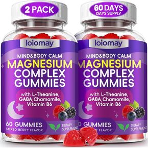 علكة جليسينات المغنيسيوم للأطفال والكبار، مكمل مركب المغنيسيوم الثلاثي الهدوء الخالي من السكر مع جليسينات، إل-ثريونات، مالات، إل-ثيانين، غابا للنساء والرجال، دعم النوم والمزاج، عبوتان in Kuwait