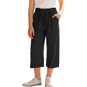 Girls Lounge Wide Leg Pants Kids Fashion Elastic High Waist Palazzo Beach Trousers Capri Pant with Pockets 4-14 Years in Saudi Arabia