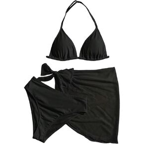 SHENHE Girl's 3 Piece Swimsuits Triangle Halter Bikini Set Bathing Suits with Cover Up Wrap Skirt in Saudi Arabia