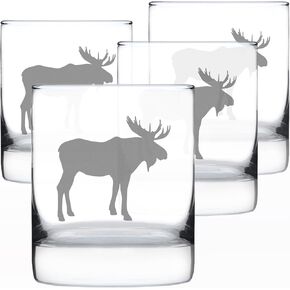 زجاج Moose Whisky Rocks - هدايا بطابع المقصورة أو ديكور ريفي للرجال والنساء - كوب شرب الويسكي الممتع - 10 أونصة in Kuwait