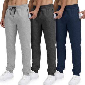 بنطال رياضي للرجال مصنوع من الصوف مكون من 3 قطع من سراويل الركض الرياضية والتمارين الرياضية للرجال من القطن مع جيوب بسحاب in Kuwait