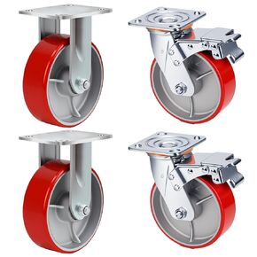 4 Inch Caster,Heavy Duty Caster Wheels Set of 4,Load 2000 Lbs,Polyurethane Steel Wheels,Noiseless Swivel Casters for Trolleys,Warehouse Cargo Handling,Workbench(2Swivel&2Rigid) in Saudi Arabia