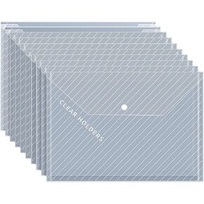 Documents Storage Bag, 10 Pack A4 Size Plastic 13 Inch x 9 Inch Transparent Twill File Envelopes with Snap Closure (Transparent) in Saudi Arabia