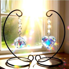 Tabletop Memorial Gifts, Ornament Display Stand With 40mm Crystal Ball and 45mm Heart Suncatcher Hanging, Crystal Ornament Rainbow Maker, Memorial Grief Bereavement Gifts in Kuwait