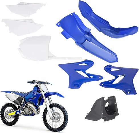 مجموعة بلاستيكية متوافقة مع مجموعة إعادة تصفيف الدراجة النارية Yamaha YZ125 YZ250 2002-2020 - أزرق وأبيض (8 قطع) in Kuwait
