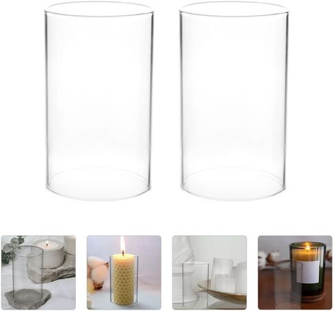 NOLITOY Candle Holder Tube Shade 2pcs Candle Holder Sleeve, Clear Glass Bottomless Cylinder Candleholder, Candle Chimney Tube Cover, Open Ended Candle Shade Open Ended in Saudi Arabia