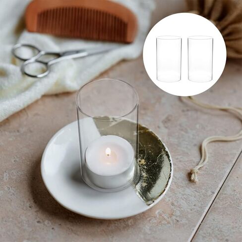 NOLITOY Candle Holder Tube Shade 2pcs Candle Holder Sleeve, Clear Glass Bottomless Cylinder Candleholder, Candle Chimney Tube Cover, Open Ended Candle Shade Open Ended in Saudi Arabia