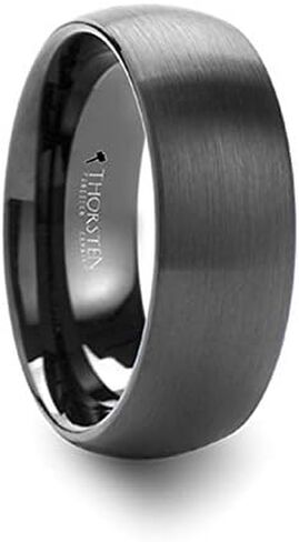 Raider | Tungsten Ring | Comfort Fit | Plain Black Domed Matte Brushed Finish Tungsten Carbide Wedding Band in Saudi Arabia