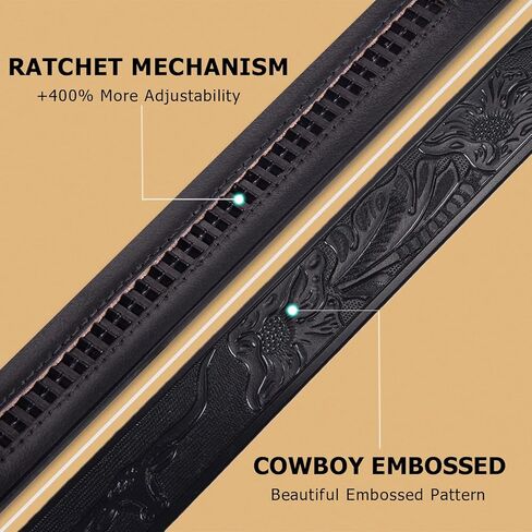 Mens Ratchet Cowboy Belt Leather Western Belts for Men with Automatic Cowboy Buckle in Saudi Arabia