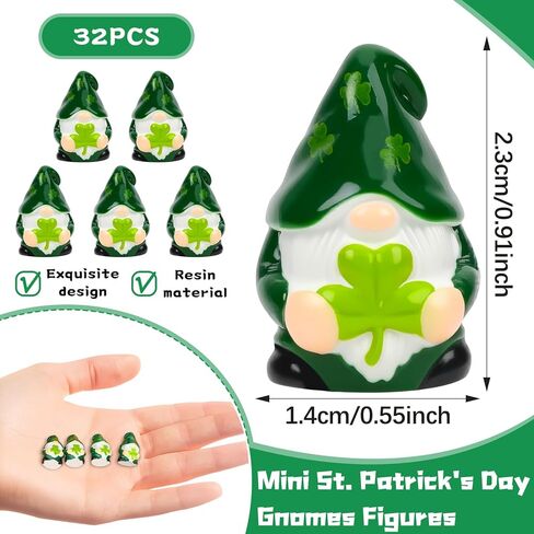 MOUNTCLIM 32 قطعة صغيرة من شخصيات جنوم عيد القديس باتريك، تماثيل صغيرة للقديس باتريك شامروك جنوم لهدية عيد القديس باتريك، صغيرة لإخفاء تماثيل الراتنج الأيرلندية المفضلة للحفلات الجيدة وإكسسوارات الحقائب in Kuwait
