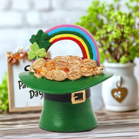 تمثال تماثيل يوم القديس باتريك - تماثيل سطح المكتب يوم القديس باتريك الأيرلندي لاكي ليبريشاون شامروك قبعة ديكور الطاولة من الراتنج تمثال البرسيم الأخضر ديكورات العطلات في الأماكن المغلقة 3.5 × 3.7 × 4 بوصة in Kuwait