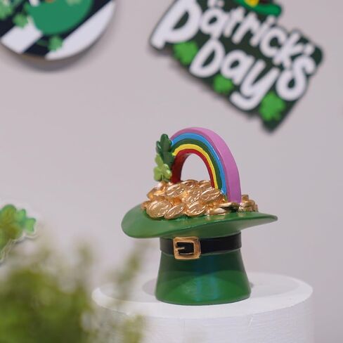 St Patricks Day Figurines Statue - Desktop Figurines Saint Patricks Day Irish Lucky Leprechaun Shamrock Hat Table Decor Resin Tabletop Figurine Green Clover Holiday Decorations Indoor 3.5x3.7x4 inch in Saudi Arabia