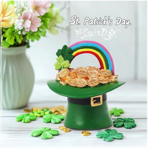 St Patricks Day Figurines Statue - Desktop Figurines Saint Patricks Day Irish Lucky Leprechaun Shamrock Hat Table Decor Resin Tabletop Figurine Green Clover Holiday Decorations Indoor 3.5x3.7x4 inch in Saudi Arabia