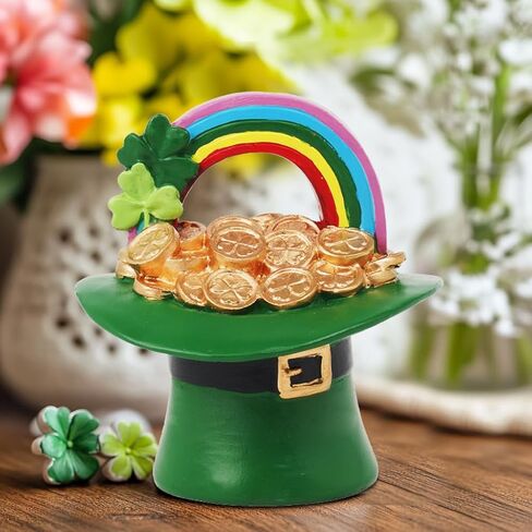 St Patricks Day Figurines Statue - Desktop Figurines Saint Patricks Day Irish Lucky Leprechaun Shamrock Hat Table Decor Resin Tabletop Figurine Green Clover Holiday Decorations Indoor 3.5x3.7x4 inch in Saudi Arabia