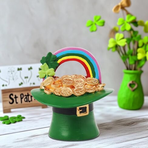 St Patricks Day Figurines Statue - Desktop Figurines Saint Patricks Day Irish Lucky Leprechaun Shamrock Hat Table Decor Resin Tabletop Figurine Green Clover Holiday Decorations Indoor 3.5x3.7x4 inch in Saudi Arabia