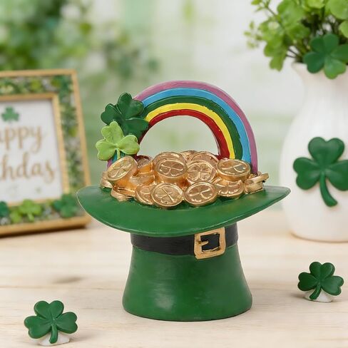 St Patricks Day Figurines Statue - Desktop Figurines Saint Patricks Day Irish Lucky Leprechaun Shamrock Hat Table Decor Resin Tabletop Figurine Green Clover Holiday Decorations Indoor 3.5x3.7x4 inch in Saudi Arabia