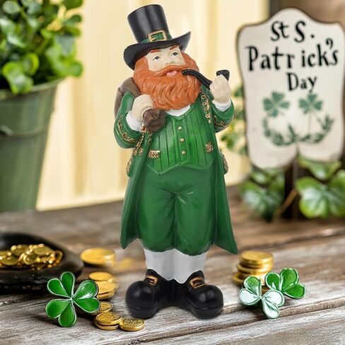 St Patricks Day Figurines Statue - Desktop Figurines Saint Patricks Day Irish Lucky Leprechaun Shamrock Hat Table Decor Resin Tabletop Figurine Green Clover Holiday Decorations Indoor 3.5x3.7x4 inch in Saudi Arabia