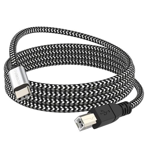 MOSWAG USB C to USB B MIDI Cable Type C to USB MIDI Cable Nylon Braided 2.0 Printer Scanner Cord High Speed with Metal Connector (16.4FT/5M, Black) in Kuwait