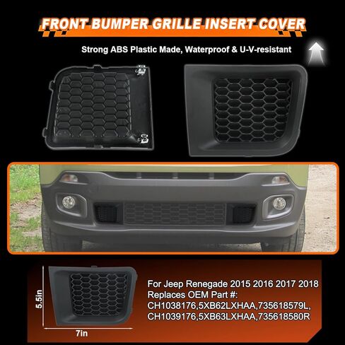 1Pair Front Bumper Grille Insert Cover for Jeep Renegade 2015-2018 Sport Latitude Trailhawk Limited, (LH+RH) Black Front Grille Insert Bezel, Replaces CH1038176 CH1039176 5XB62LXHAA in Saudi Arabia