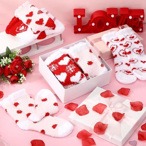 Unittype 24 زوجًا من جوارب Galentines Day هدية عيد الحب جوارب حمراء غامضة للنساء من أجل نومها الناعم على شكل قلب شتوي مريح للبالغين in Kuwait
