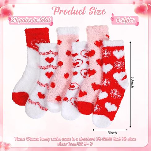Unittype 24 زوجًا من جوارب Galentines Day هدية عيد الحب جوارب حمراء غامضة للنساء من أجل نومها الناعم على شكل قلب شتوي مريح للبالغين in Kuwait