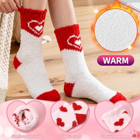 Unittype 24 زوجًا من جوارب Galentines Day هدية عيد الحب جوارب حمراء غامضة للنساء من أجل نومها الناعم على شكل قلب شتوي مريح للبالغين in Kuwait