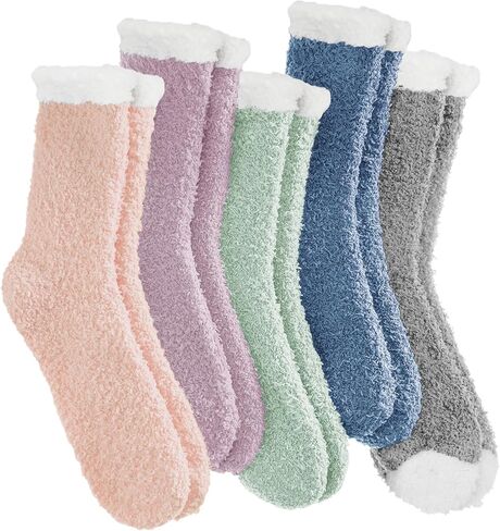 VoJoPi 5 Pairs Fuzzy Socks for Women - Microfiber Super Soft Fluffy Warm Winter Home Bed Cute Sleeping Cozy Socks, US 5-10 in Saudi Arabia