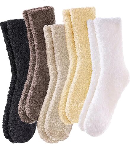 VoJoPi 5 Pairs Fuzzy Socks for Women - Microfiber Super Soft Fluffy Warm Winter Home Bed Cute Sleeping Cozy Socks, US 5-10 in Saudi Arabia