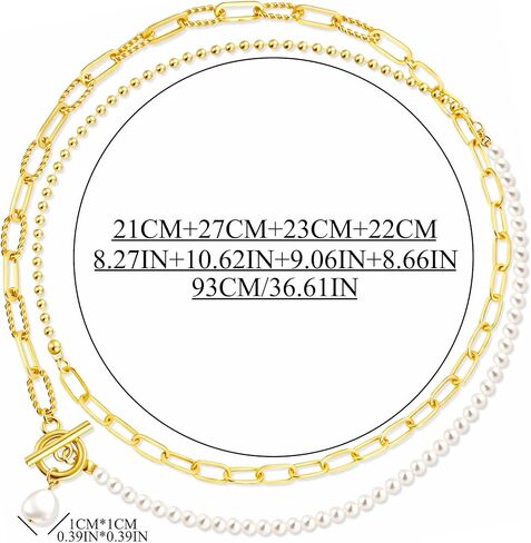 Layered Pearl Chain Necklace for Women, 14K Gold Plated Pearl Link Toggle Clasp Necklace, Dainty Trendy Layered Choker Chunky Jewelry Fashion Gift for Women in Saudi Arabia