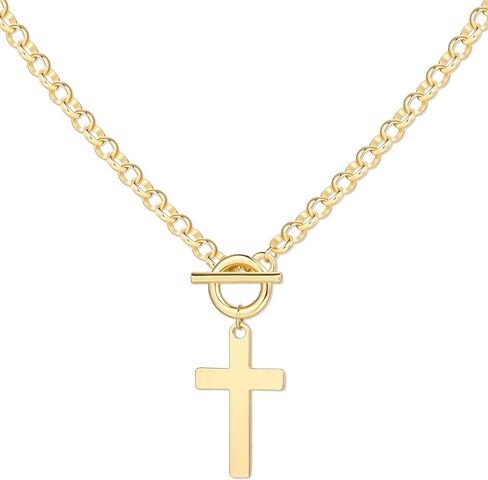 Layered Pearl Chain Necklace for Women, 14K Gold Plated Pearl Link Toggle Clasp Necklace, Dainty Trendy Layered Choker Chunky Jewelry Fashion Gift for Women in Saudi Arabia
