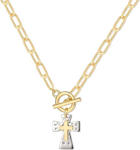 Layered Pearl Chain Necklace for Women, 14K Gold Plated Pearl Link Toggle Clasp Necklace, Dainty Trendy Layered Choker Chunky Jewelry Fashion Gift for Women in Saudi Arabia