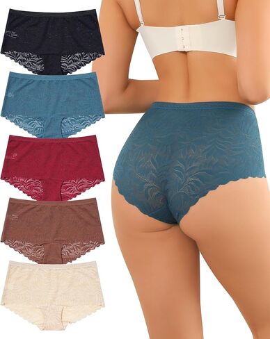 ملابس داخلية Aijolen BoyShorts للنساء سراويل داخلية من الدانتيل بدون خياطة ناعمة وقابلة للتمدد، 5 قطع in Kuwait