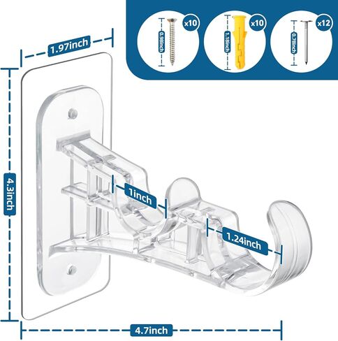 ANDGOO Double Curtain Rod Bracket, No Drilling, Renter Friendly Adhesive Curtain Rod Holders, Double Rod Curtain Hooks, Heavy Duty Curtain Hangers for Apartment Living Room Bedroom (4 PCS, Clear) in Saudi Arabia