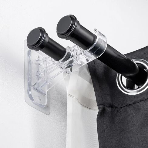 ANDGOO Double Curtain Rod Bracket, No Drilling, Renter Friendly Adhesive Curtain Rod Holders, Double Rod Curtain Hooks, Heavy Duty Curtain Hangers for Apartment Living Room Bedroom (4 PCS, Clear) in Saudi Arabia