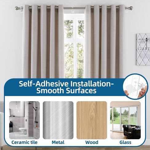 ANDGOO Double Curtain Rod Bracket, No Drilling, Renter Friendly Adhesive Curtain Rod Holders, Double Rod Curtain Hooks, Heavy Duty Curtain Hangers for Apartment Living Room Bedroom (4 PCS, Clear) in Saudi Arabia
