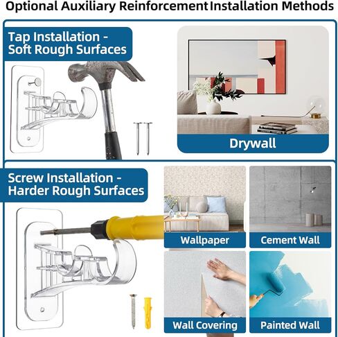 ANDGOO Double Curtain Rod Bracket, No Drilling, Renter Friendly Adhesive Curtain Rod Holders, Double Rod Curtain Hooks, Heavy Duty Curtain Hangers for Apartment Living Room Bedroom (4 PCS, Clear) in Saudi Arabia