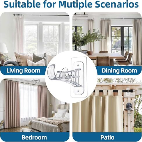 ANDGOO Double Curtain Rod Bracket, No Drilling, Renter Friendly Adhesive Curtain Rod Holders, Double Rod Curtain Hooks, Heavy Duty Curtain Hangers for Apartment Living Room Bedroom (4 PCS, Clear) in Saudi Arabia