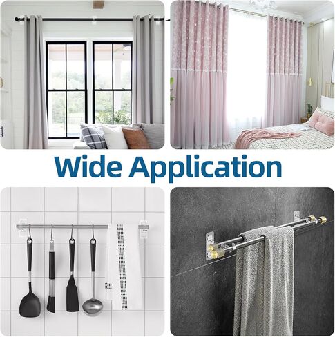 ANDGOO Double Curtain Rod Bracket, No Drilling, Renter Friendly Adhesive Curtain Rod Holders, Double Rod Curtain Hooks, Heavy Duty Curtain Hangers for Apartment Living Room Bedroom (4 PCS, Clear) in Saudi Arabia