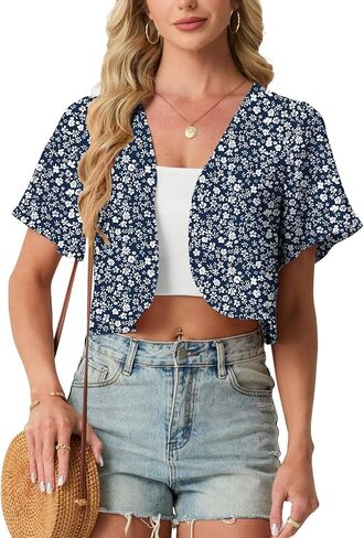 GRECERELLE Women's Summer Lightweight Cropped Cardigan Shrug Short Sleeve Open Front Casual Bolero Cover Ups in Saudi Arabia