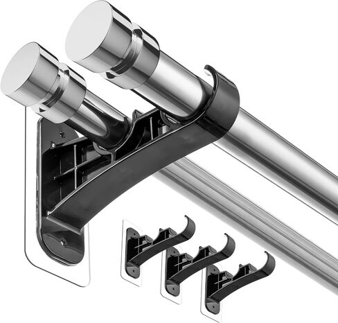 ANDGOO Double Curtain Rod Bracket, No Drilling, Renter Friendly Adhesive Curtain Rod Holders, Double Rod Curtain Hooks, Heavy Duty Curtain Hangers for Apartment Living Room Bedroom (4 PCS, Clear) in Saudi Arabia