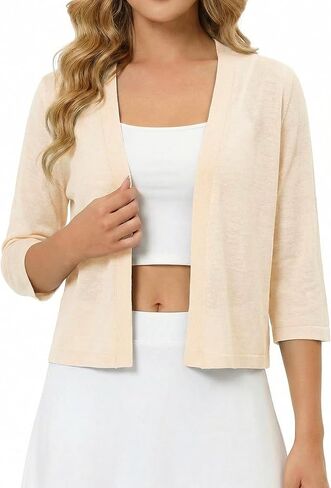 Yekaty Shrugs for Women 3/4 Sleeve Thin Lightweight Open Front Cropped Cardigan for Dress in Saudi Arabia