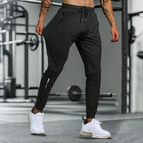 Men's Athletic Training Joggers - Slim Fit Gym Pants, Lightweight Breathable Performance Trousers - Black in Saudi Arabia