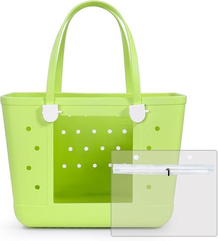 حقائب الشاطئ للنساء، حقيبة الشاطئ مقاومة للماء والرمل مع فتحات ونافذة، حقيبة حمل مطاطية مقاس XL مع جيب بسحاب in Kuwait