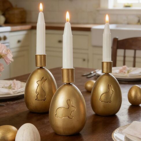 DN DECONATION Easter Bunny Candle Holders Set, 2PCS Gold Vintage Easter Bunny Decorations Taper Candle Sticks Holder for Table Decor, Resin & Metal Candlestick Holder Farmhouse Mantel Bunny Decor in Saudi Arabia